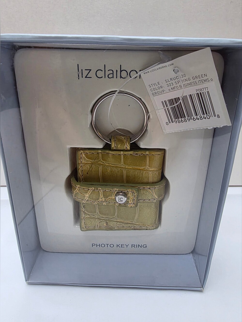 NWT Liz Claiborne Crocodile-Embossed Tri-Fold Photo Key Ring Wallet